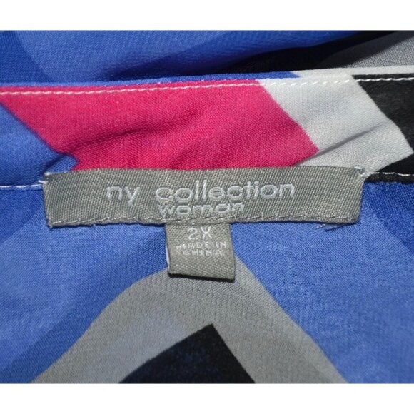 NY Collection Ladies 2X Chiffon Semi Sheer Chevron Stripe Blouse Top Half Button - Picture 12 of 14
